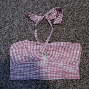 Abercrombie & Fitch Pink and White Gingham Smocked Crop Top
